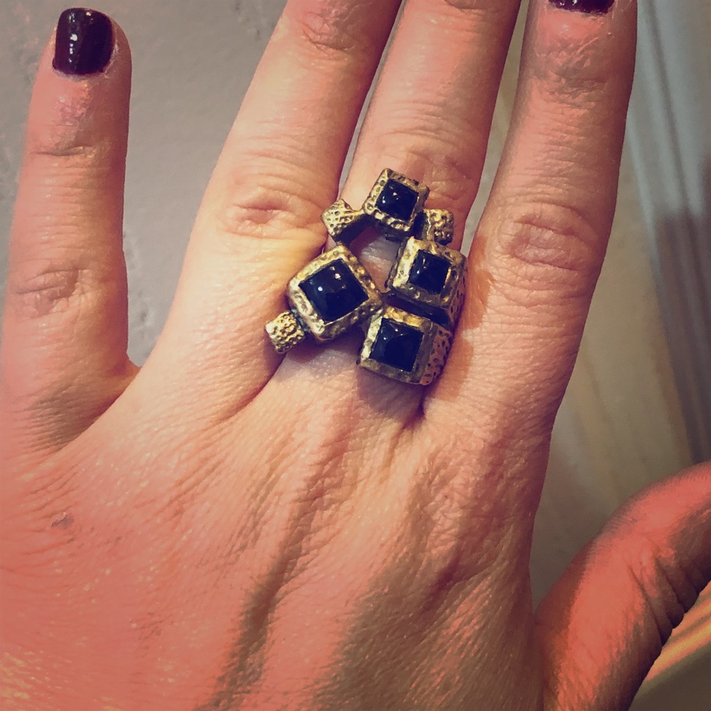 Abstract gold and black costume ring